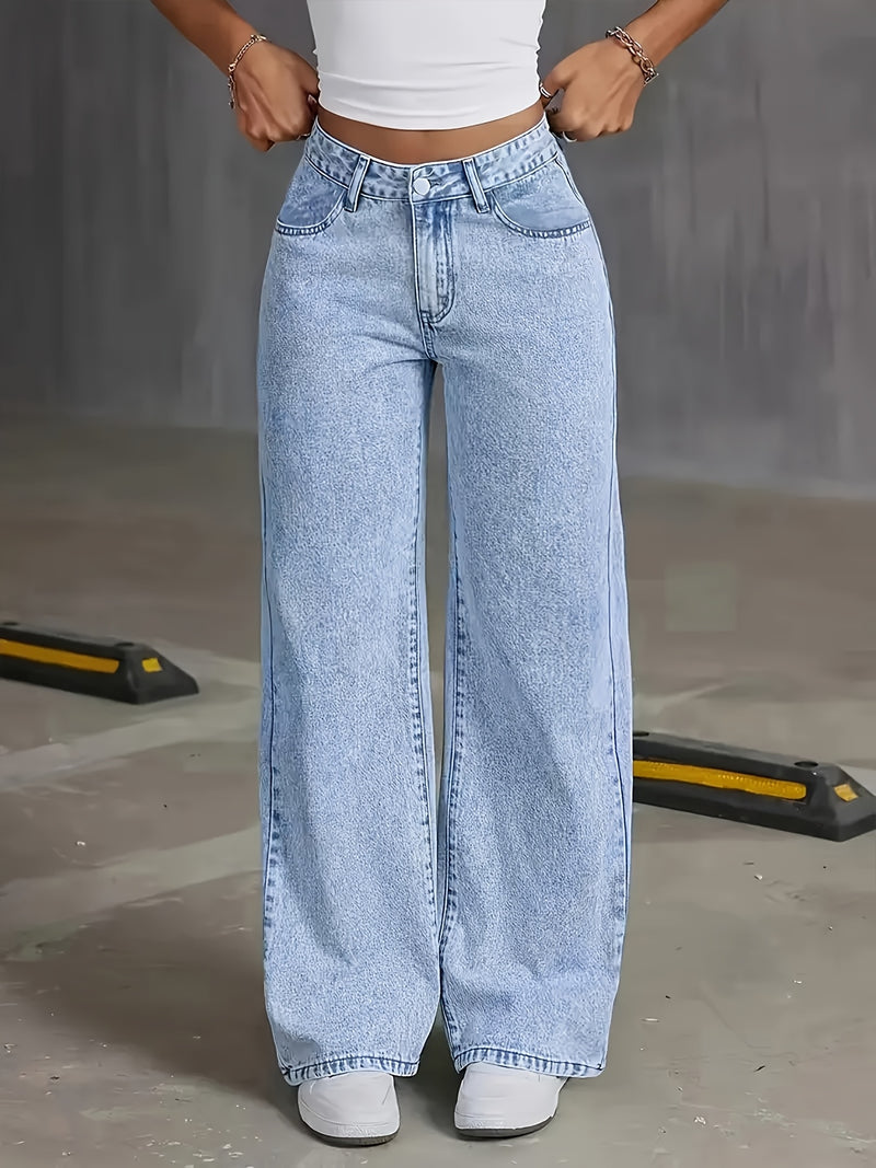 Women's New Stretch Loose Wide Leg Straight Jeans.