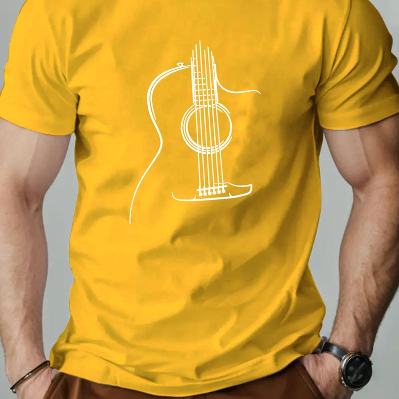 Men's Guitar Graphic Summer Casual Crew Neck Short Sleeve T-Shirt.