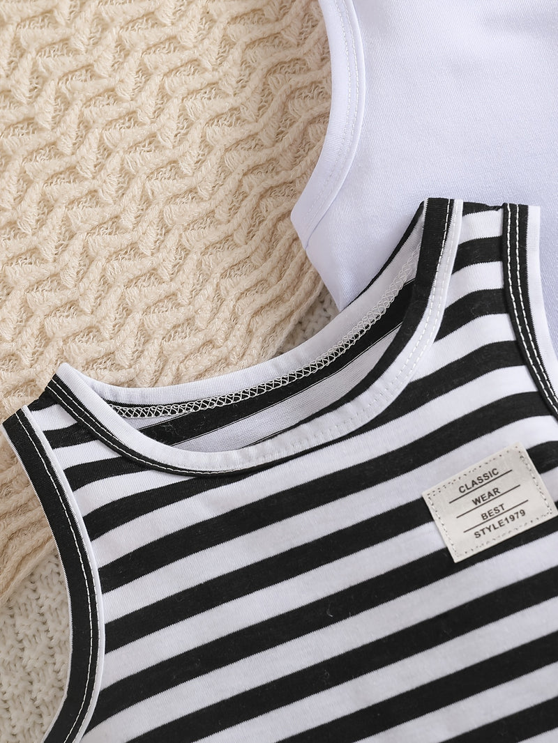 Baby 3pcs Set Bodysuit, Baby Summer Round Neck Striped Bodysuit.