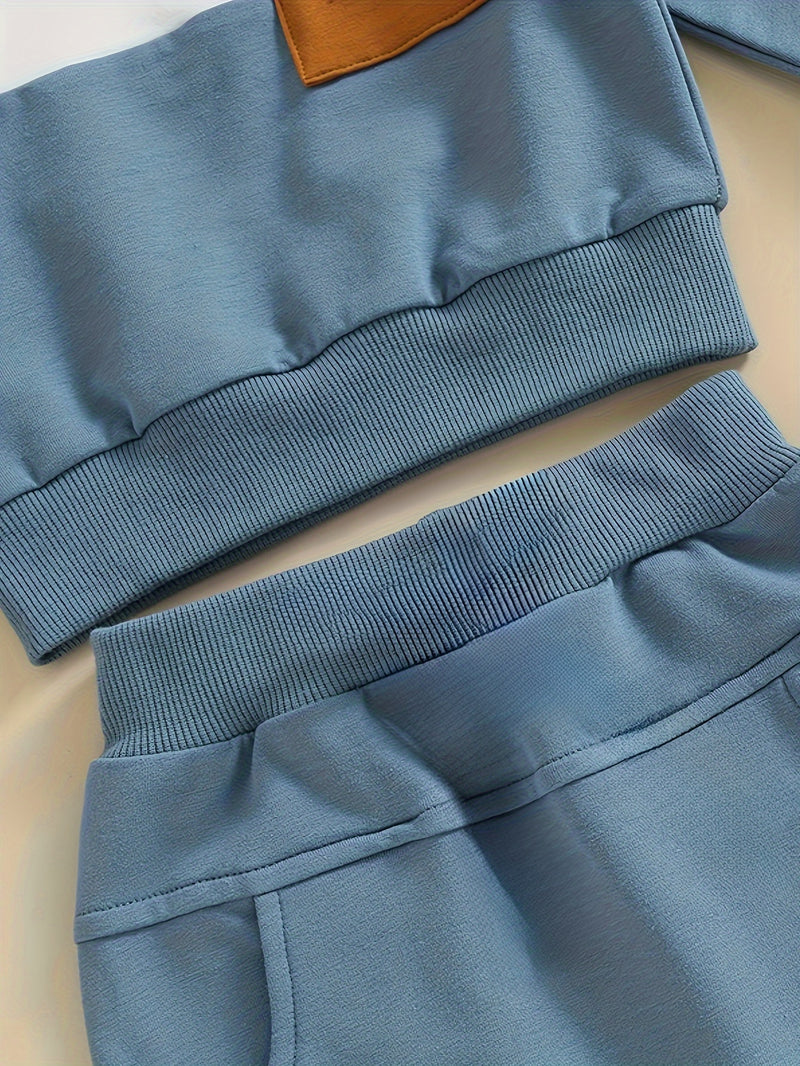 2pcs 0-2 Years Old Baby Boy Winter Clothes Contrast Color Long-Sleeved.