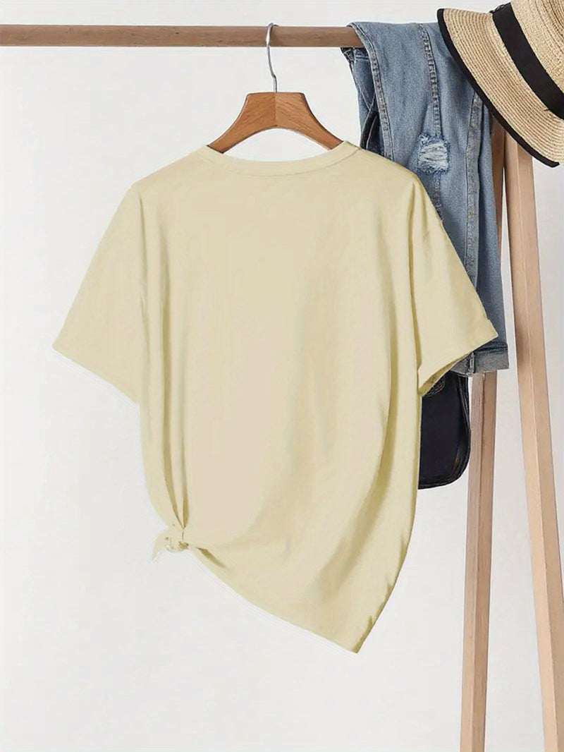 Women's Cat Print Round Neck Short Sleeve T-Shirt.