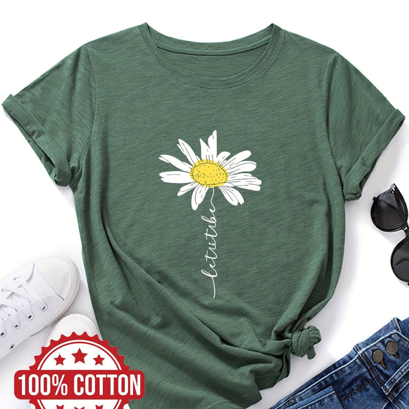 Women's Daisy Flower Print T-Shirt.
