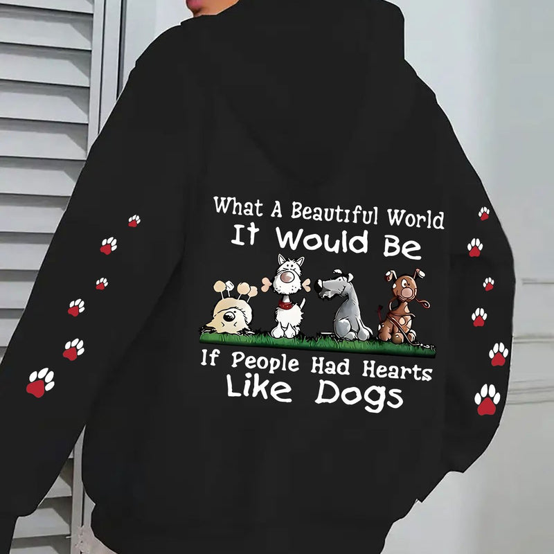 Women’s Cute Puppy And Paw Print Design, Long-Sleeve Pocket Hoodie Jacket.