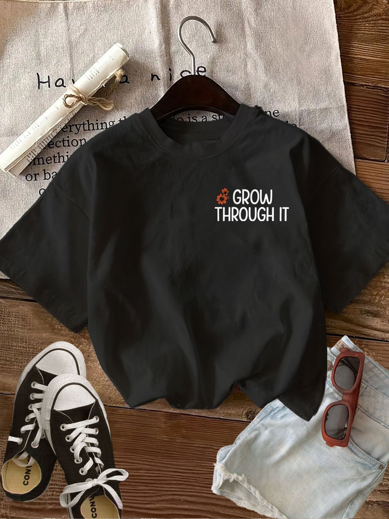 Women’s graphic print t-shirt, short sleeve crew neck casual.