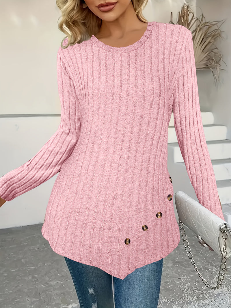Women's Plus Size Lightweight Ribbed Long Sleeve T-Shirt.