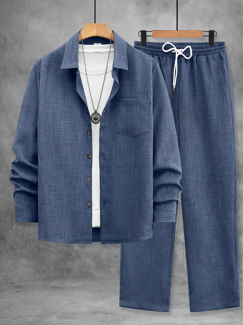 Men's Solid Color Single Patch Pocket Suit Collar Long Sleeve.