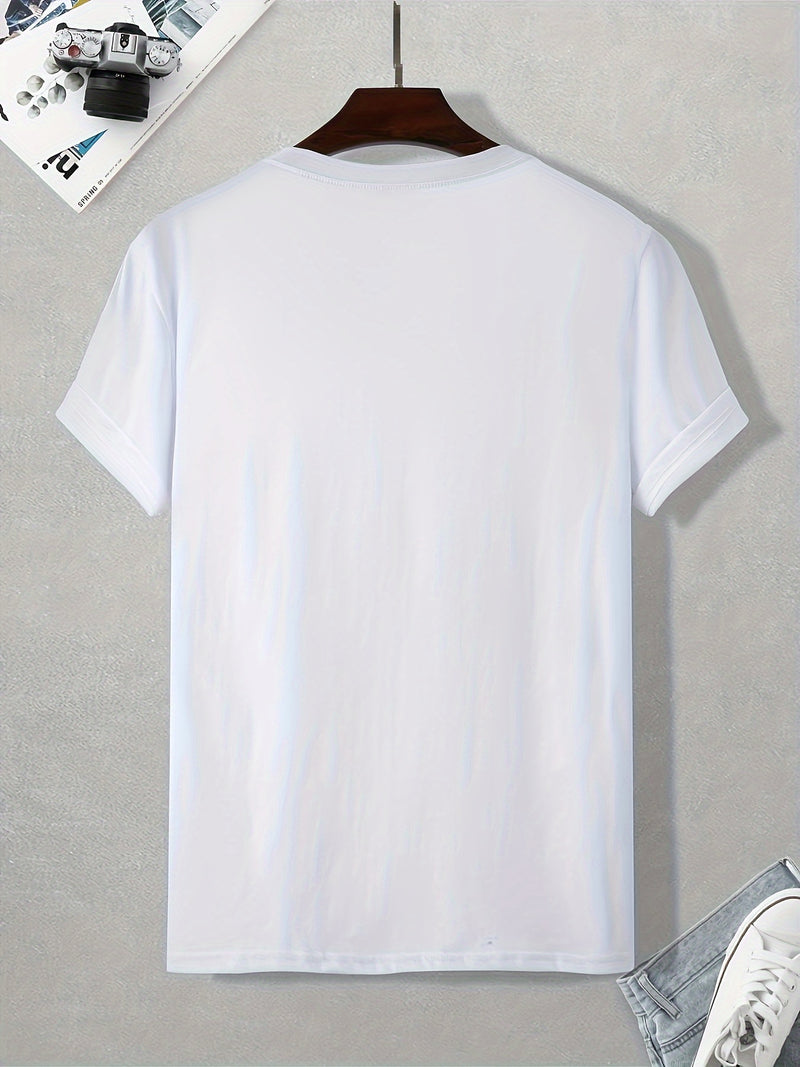 Men's Poker Card Pattern Summer Casual Crew Neck Short T-Shirt.