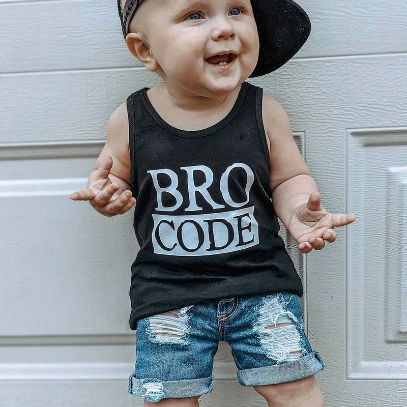 0-3 Years Toddler Boys Summer Outfit Set Round Neck Sleeveless.