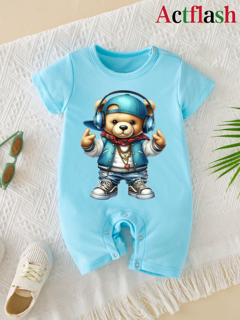3pcs Cartoon Print Summer Short Sleeve Baby Romper Bodysuit.