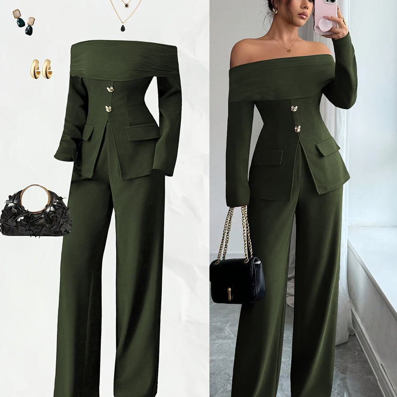 Women's Elegant Versatile Off-Shoulder Top with Mesh Panel Slim Fit Waist Zipper.