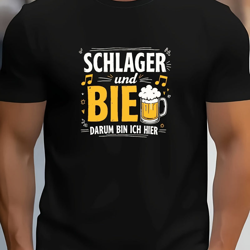 Men's Schlager and Bier Graphic Tee - Casual Crew Neck Short Sleeve.