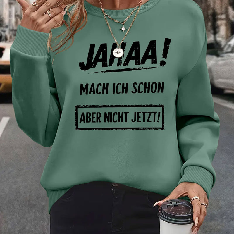 Plus Size, Women's Oversized German Text Print Sweatshirt.