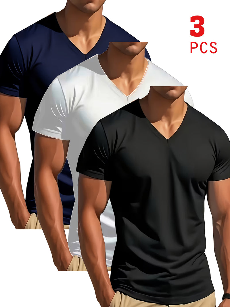 3pcs Men's V-Neck T-Shirts.