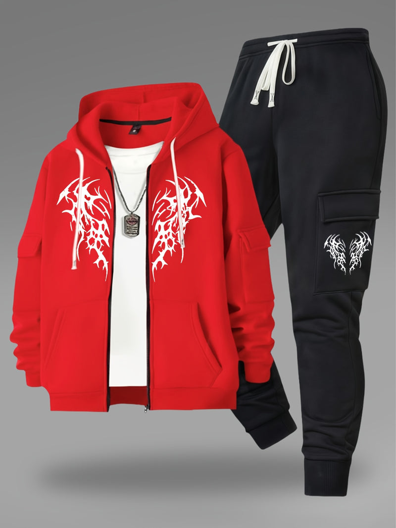 Men’s New Trendy Fashion Zip-Up Hoodie and Loose Cargo Pants.