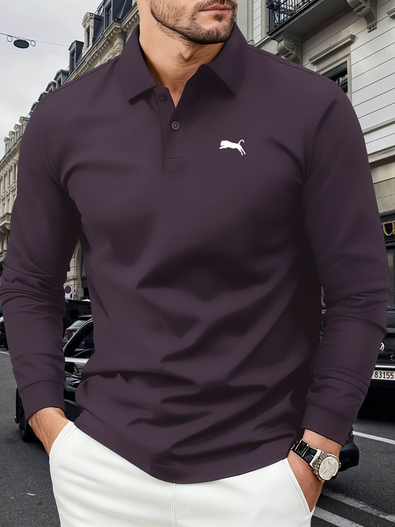 Men's Outdoor Golf and Equestrian Lapel Polo Shirt, Long Sleeve.