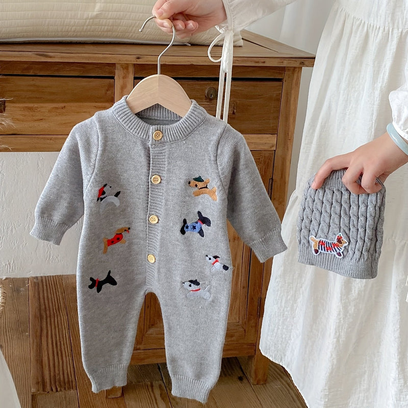 Autumn And Winter Baby Knitted Long-Sleeved Crawling Suit for Boys And Girls.