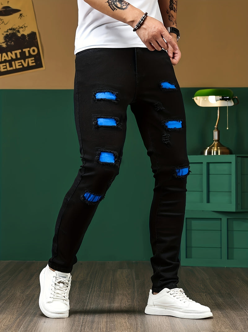 Men's Skinny Faux Denim - Stretch Slim Fit Black Pants.