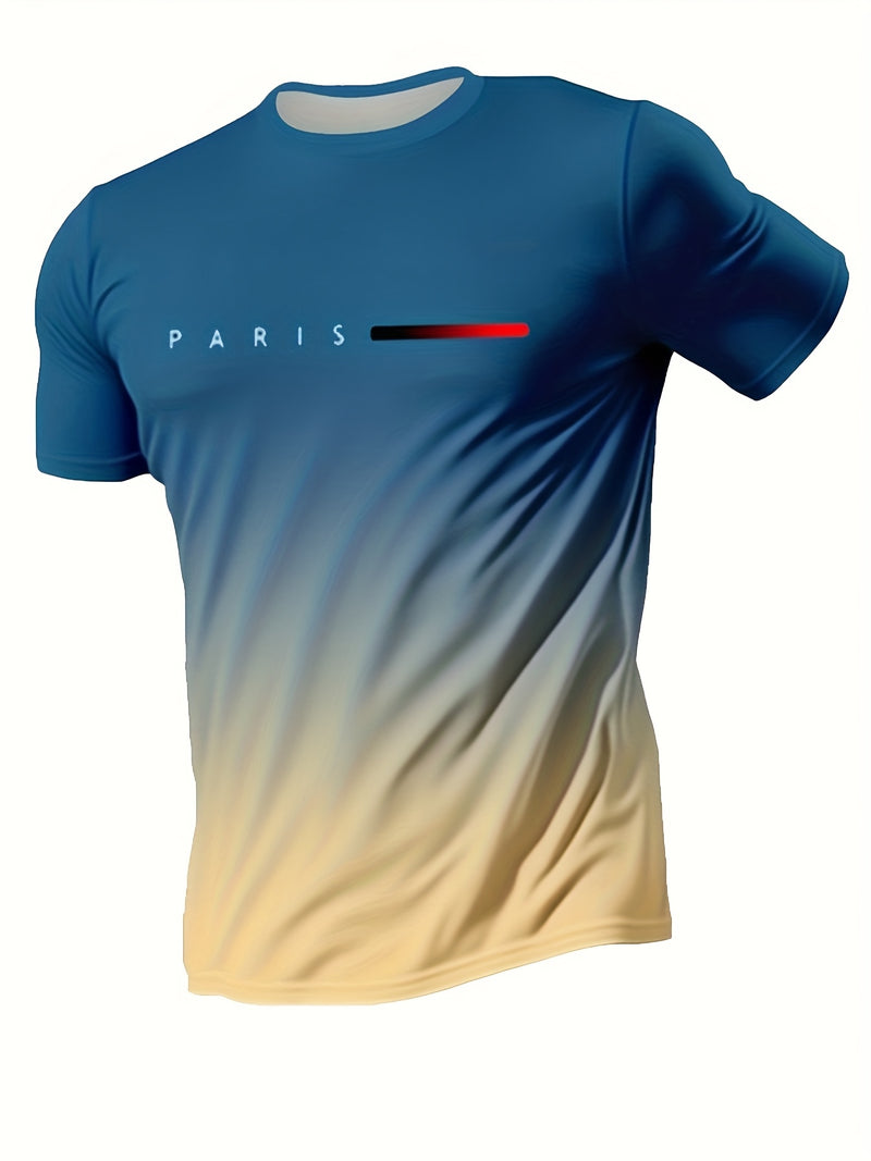 Set of 3 Vibrant Gradient Short-Sleeve Crew Neck T-Shirts for Men.