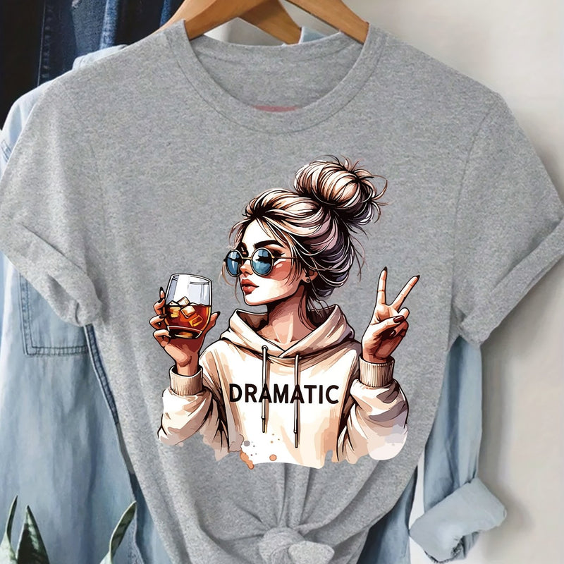 Women's Fashion Print Round-Neck Short-Sleeve T-Shirt.