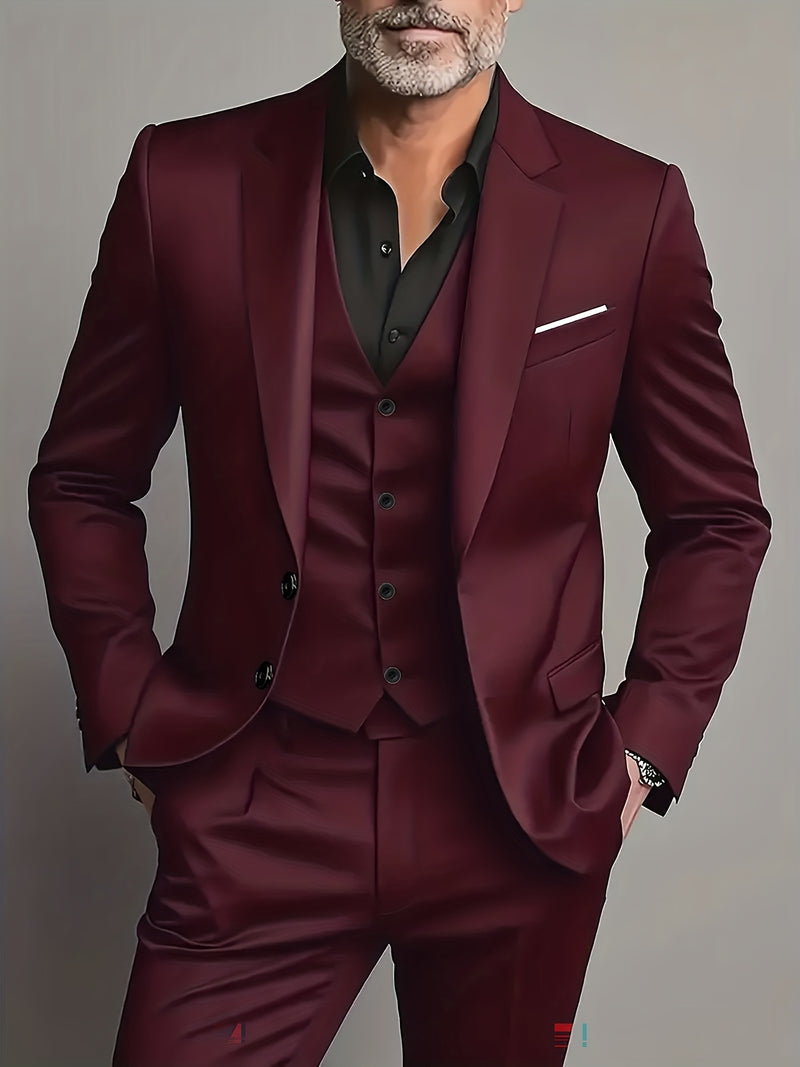 Men's High-End 3pcs Suit Set, Plus Size Men's Suit Set with Pants and Vest.