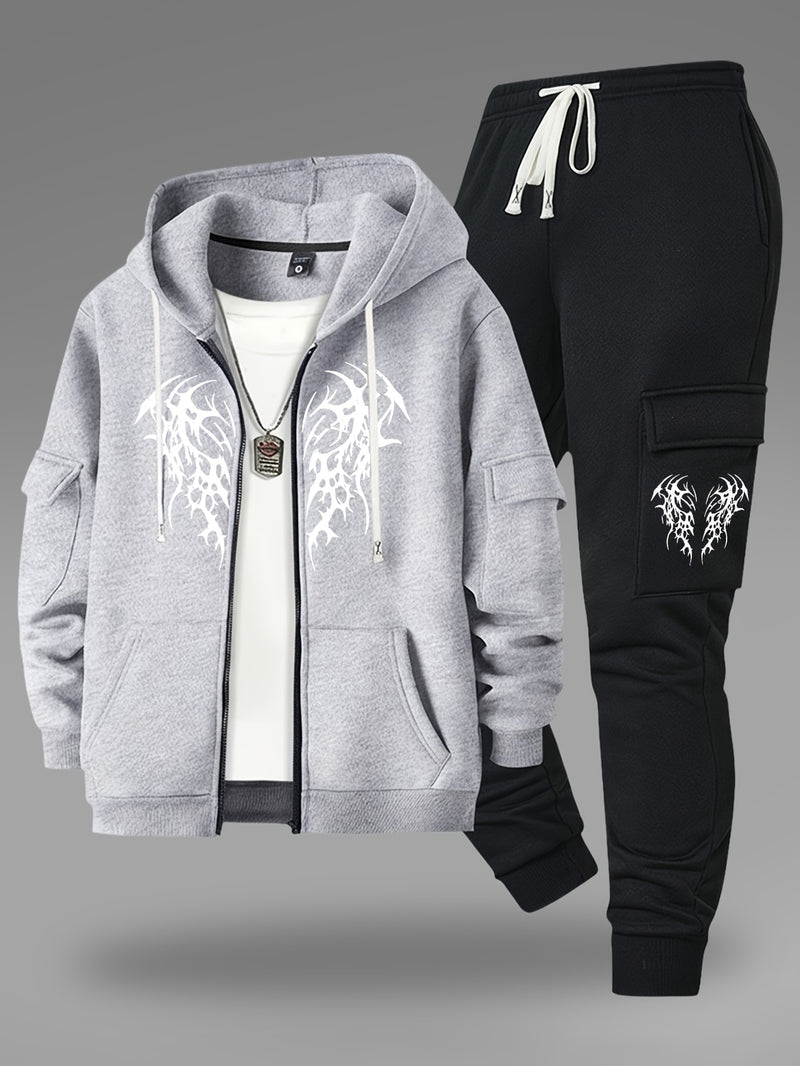 Men’s New Trendy Fashion Zip-Up Hoodie and Loose Cargo Pants.