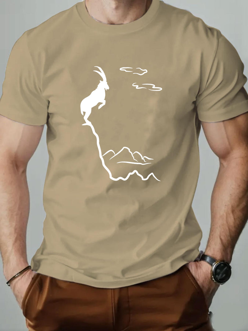 Men's Old Goat English Pattern Summer Casual Round Neck Short T-Shirt.