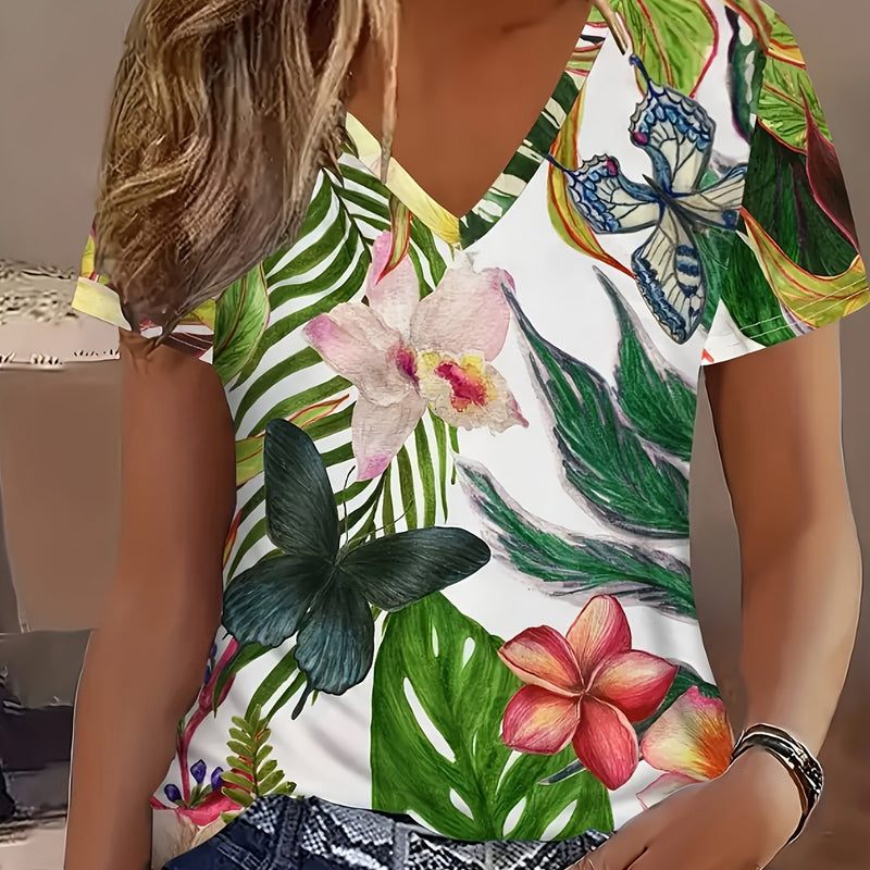 Women's Casual V-Neck Short-Sleeve T-Shirt.