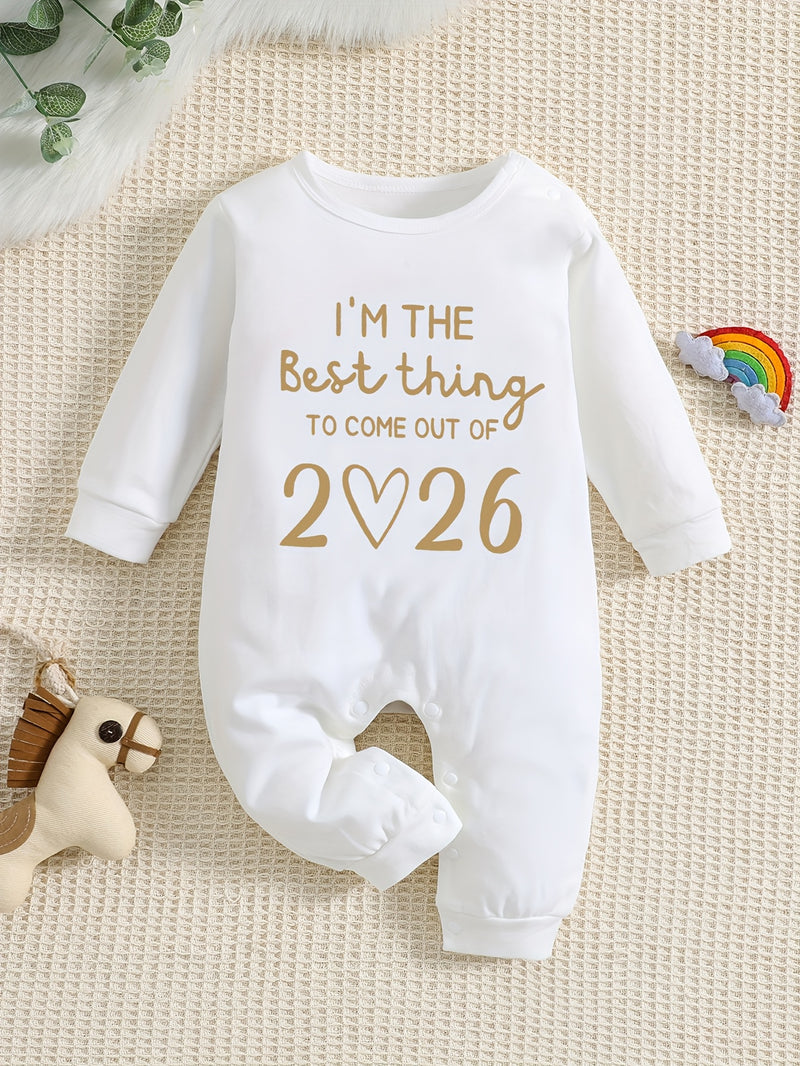2026 Letter Print New Year Gift for, Unisex Spring/Autumn Bodysuit for 0-9m.