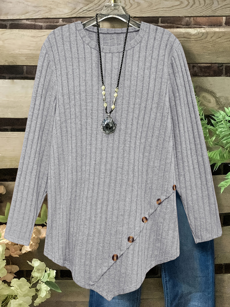 Women's Plus Size Lightweight Ribbed Long Sleeve T-Shirt.