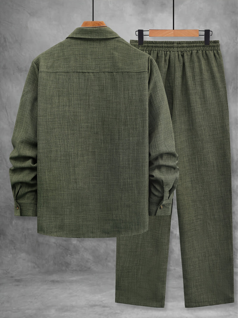 Men's Solid Color Single Patch Pocket Suit Collar Long Sleeve.