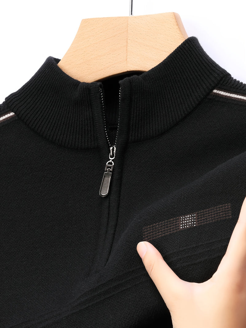 Men's Solid Color Simple Zip-Up High-Neck Long-Sleeve.