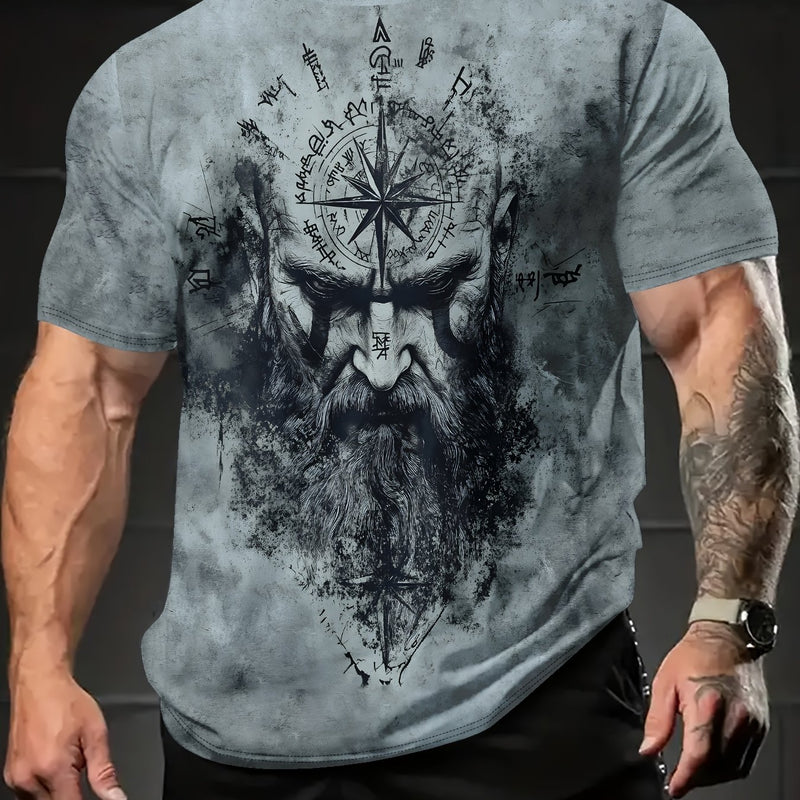 Summer Men's Wandering  Digital Printed Pattern T-shirt.