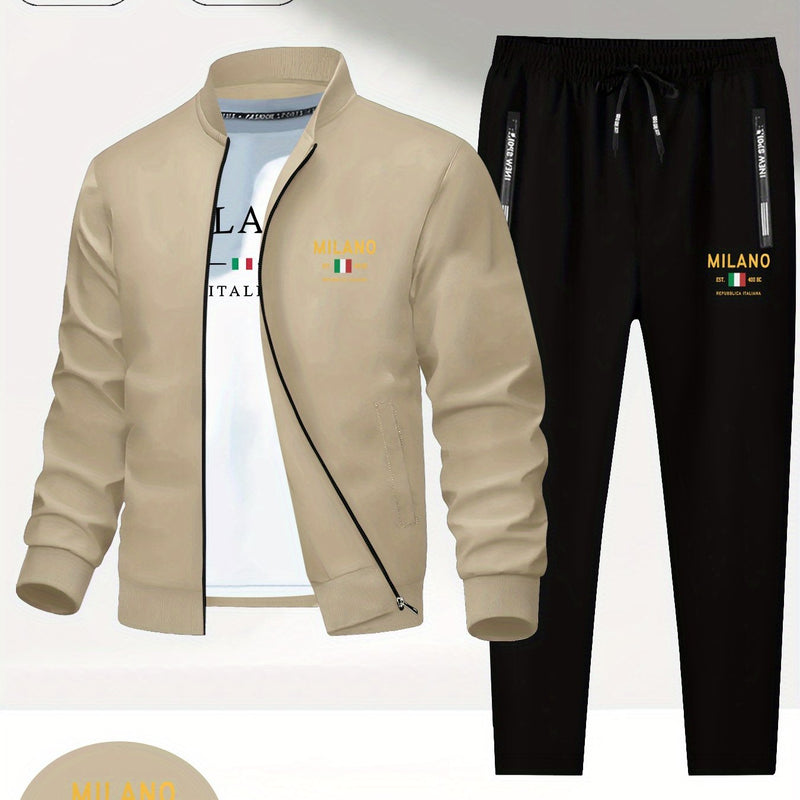 Men's Two-Piece Round Neck Jacket and Pants.