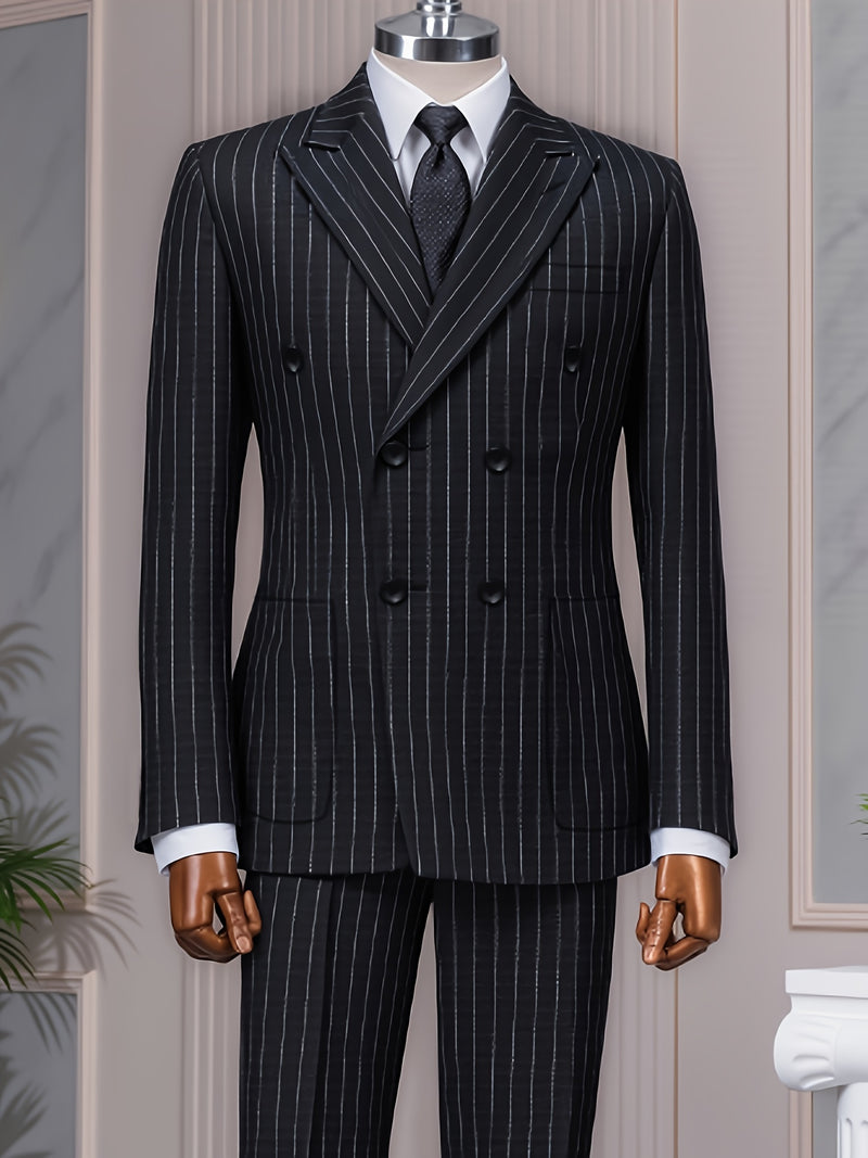 Men's Business Striped Suit, Double-Breasted Two-Piece.