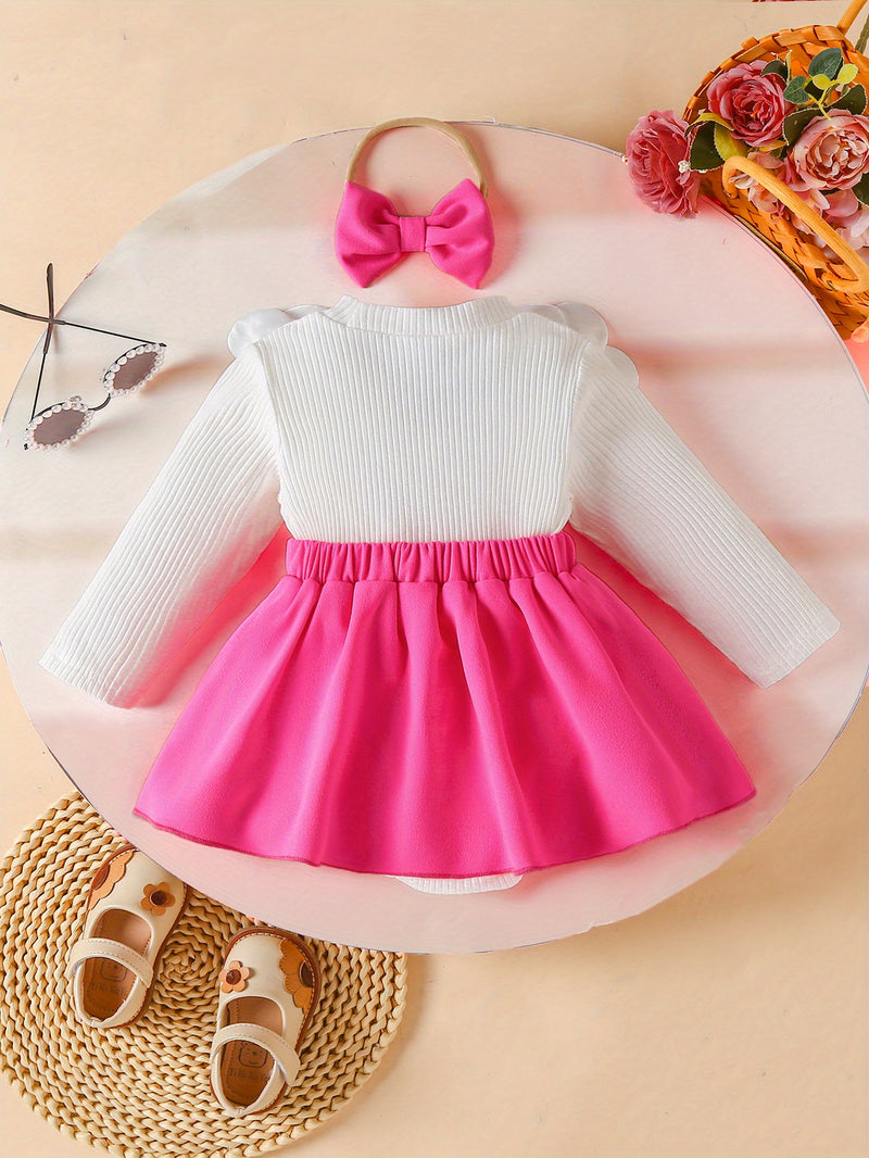Delivery Bow Hair Tie Girls' Dress Romper Spring/Autumn Style.