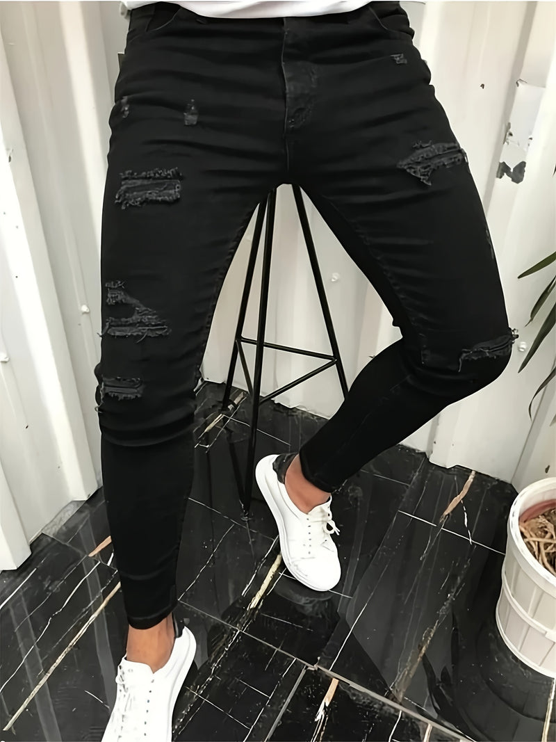 Trendy Men's High Street Ripped Skinny Jeans.
