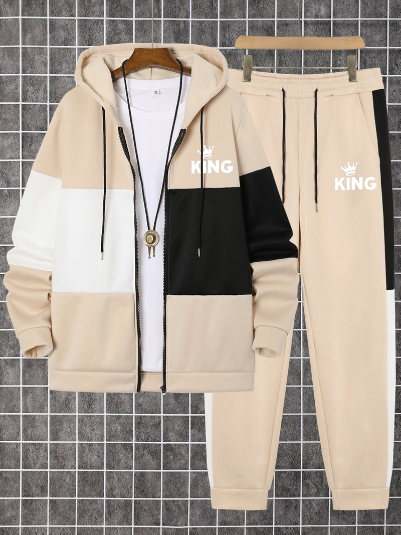 Men's Autumn And Winter Zip-Up Long Sleeve Sweatshirt And Long Pants Set.