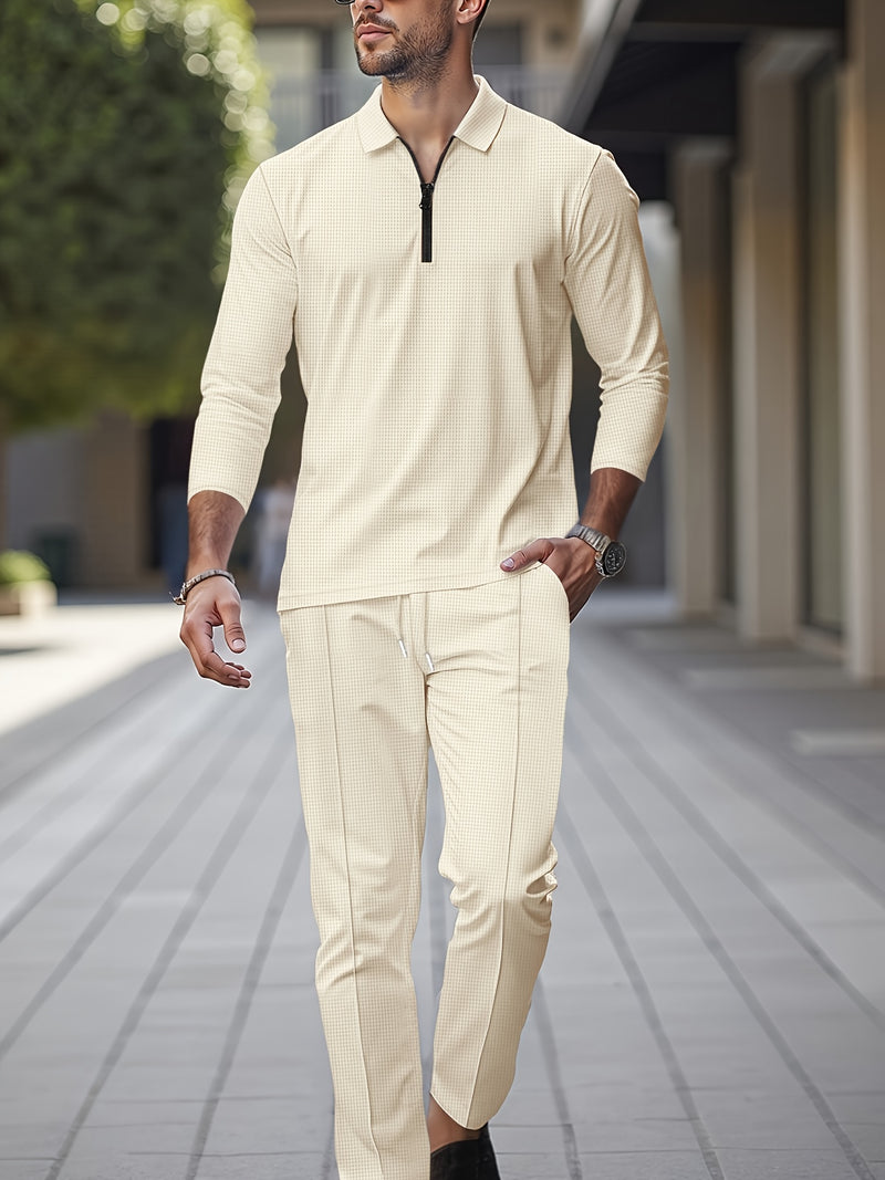 Trendy collar! Men's sports suit zipper design, preferred for daily outings.