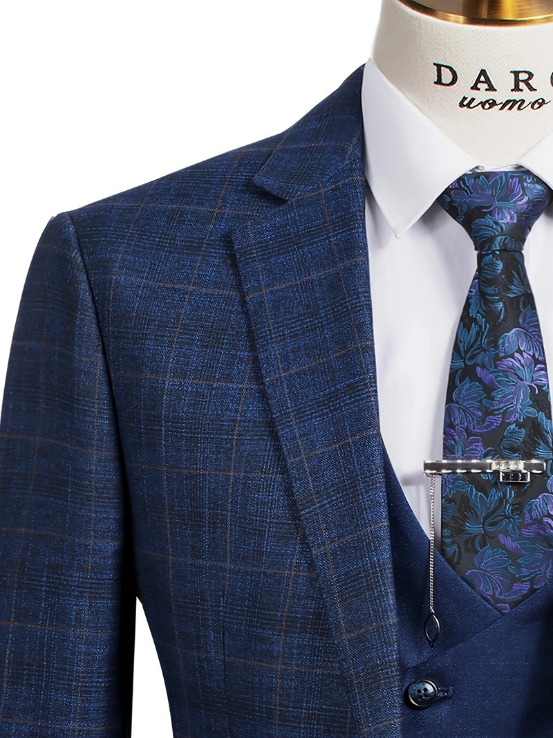 3pcs Men's Suit Set Includes Only Blazer + Vest + Trousers.