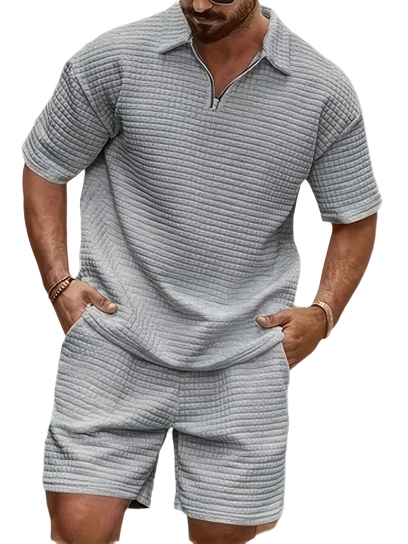 2pcs Men's summer sports set - Waffle Fitness T-shirt and shorts.