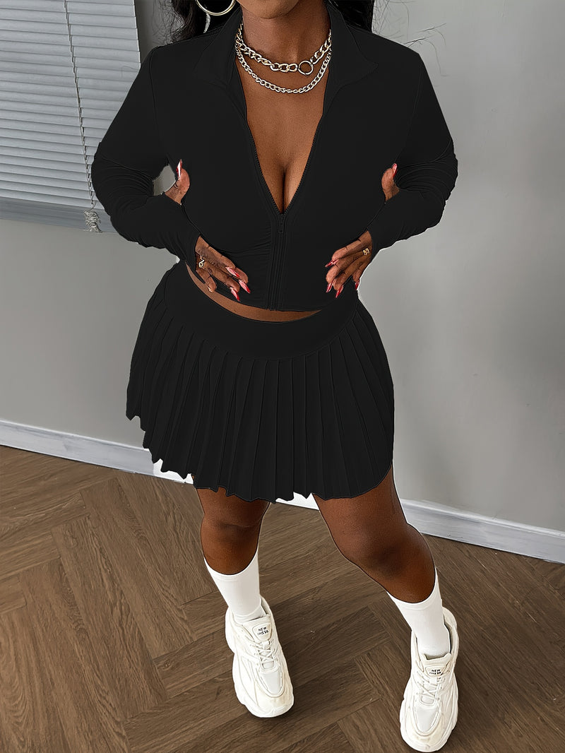 Women's Slimming Jacket + Pleated Skirt Set.