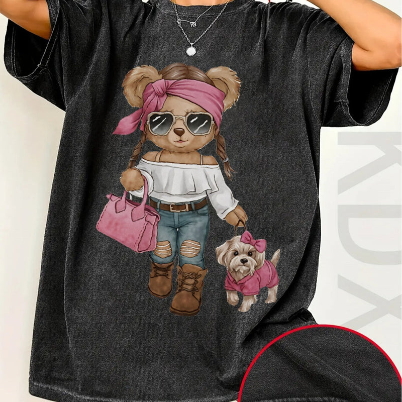 Women's Fashion Bear Print Short Sleeve T-Shirt.