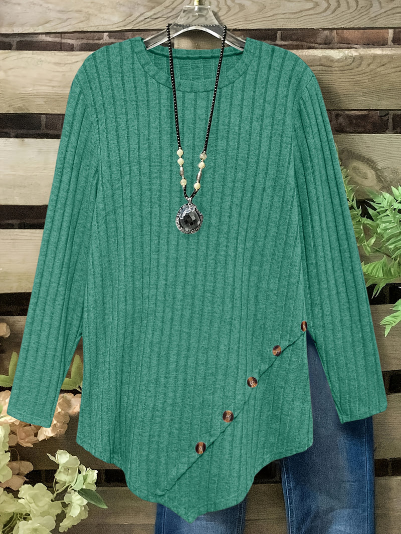 Women's Plus Size Lightweight Ribbed Long Sleeve T-Shirt.
