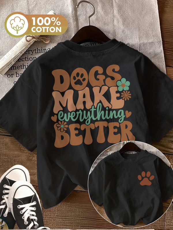 Women's Top Retro Style Paw Print Flower Dogs Make Loose Daily.