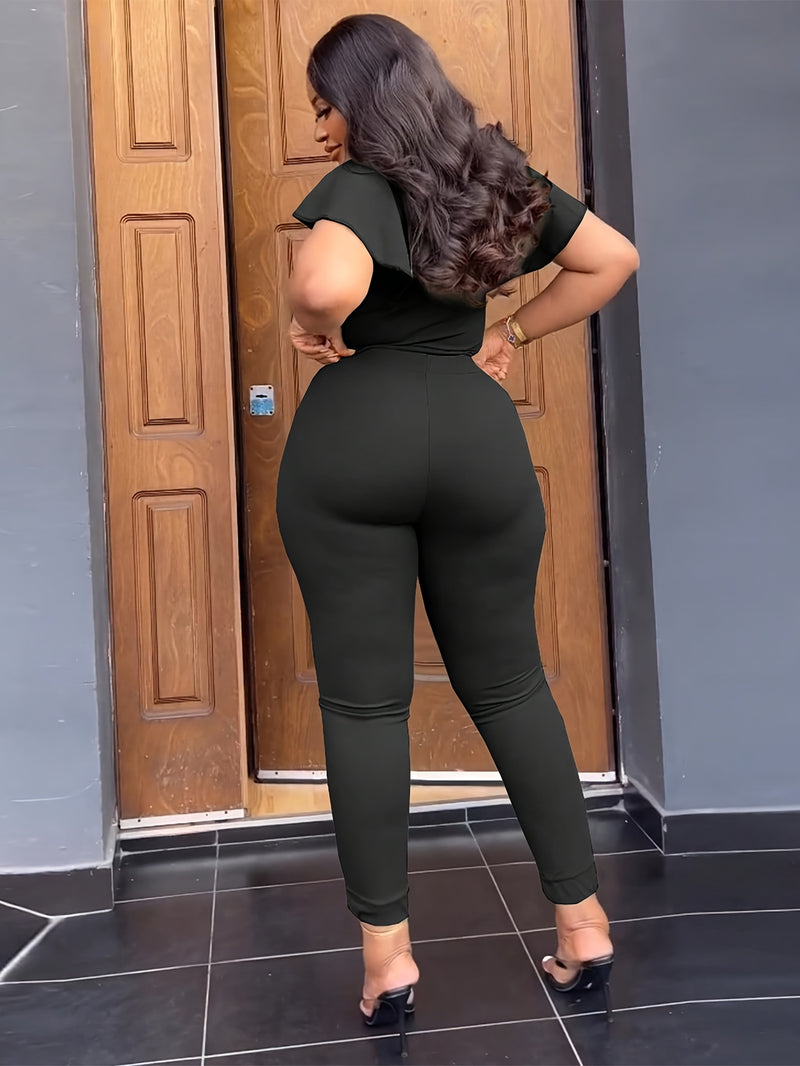 Women’s Single-Breasted Lapel Top, Tie-Up Two-Piece Set.