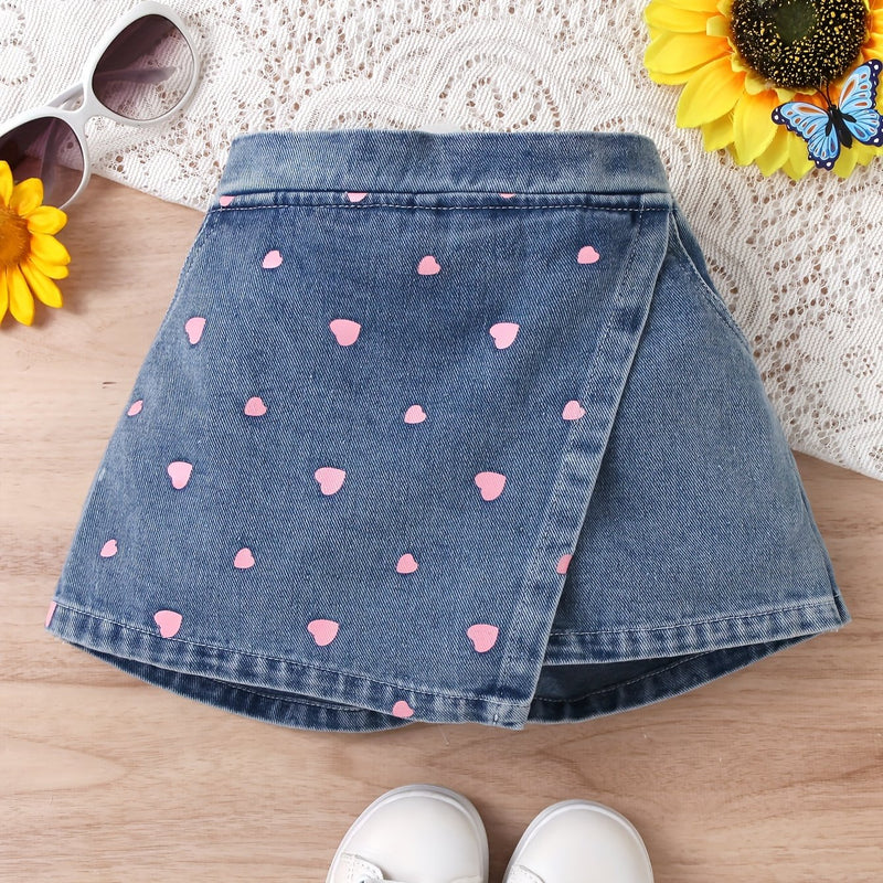 Girls' Denim Print Shorts, Versatile And Stylish.