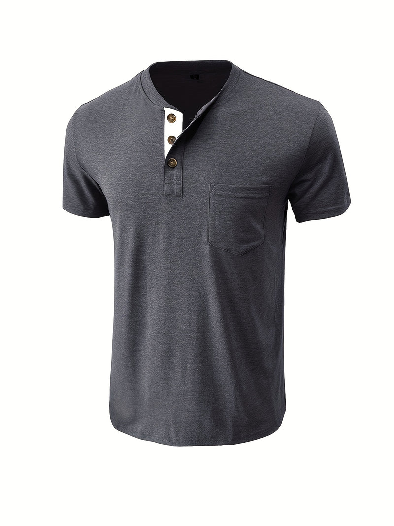 Men's Henley Round Neck Short Sleeve T-Shirt.