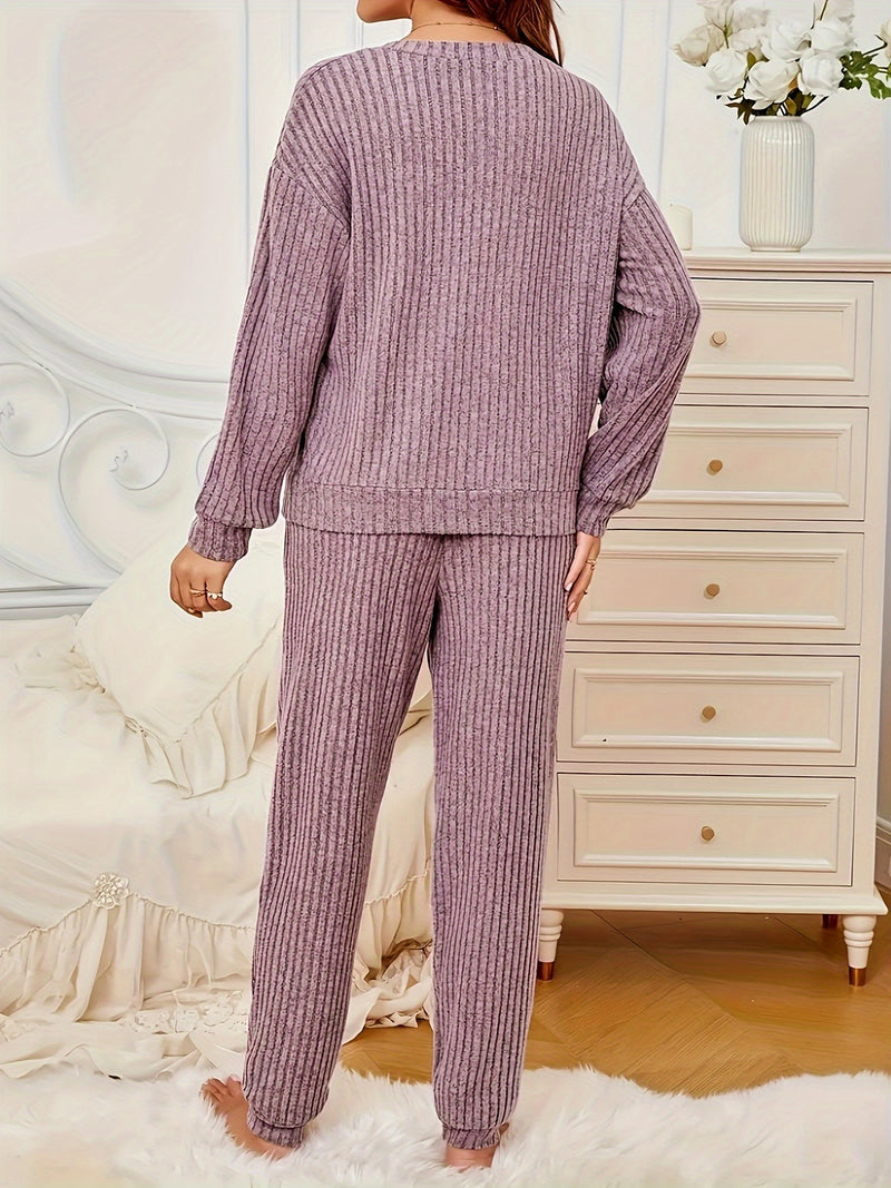 Women's Autumn And Winter Ribbed Fleece Set.