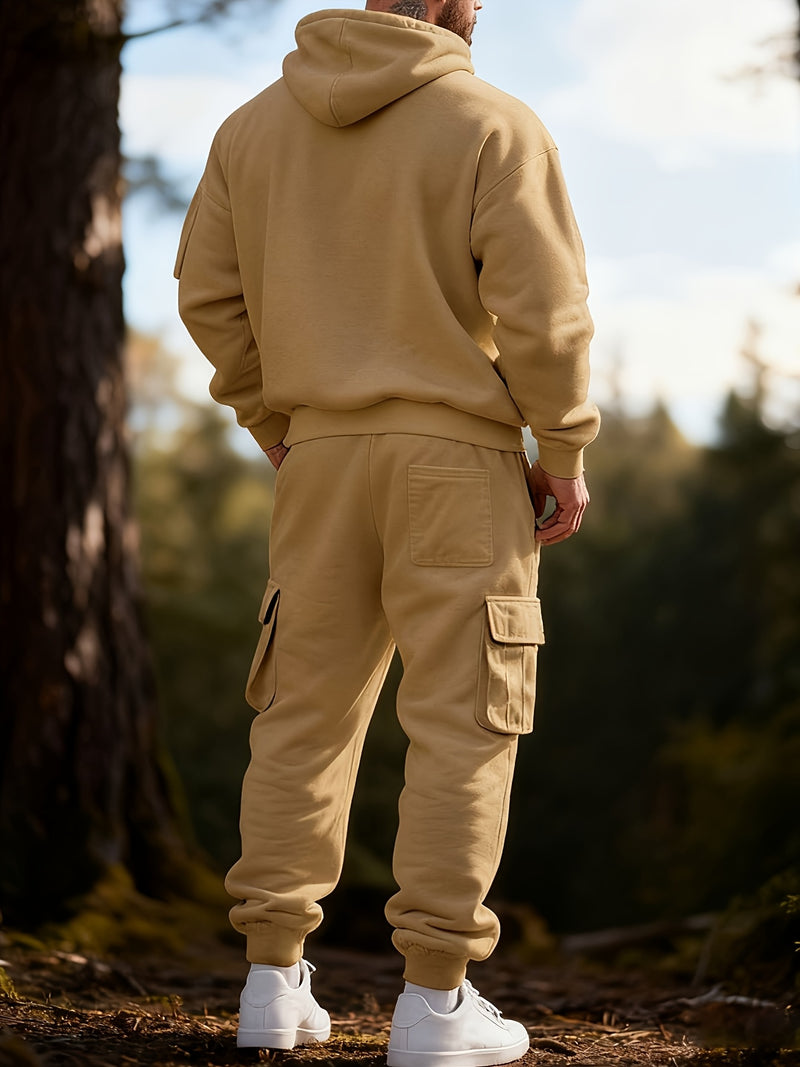 Men's Halloween Paris Letter Print Hoodie & Drawstring Cargo Jogger.