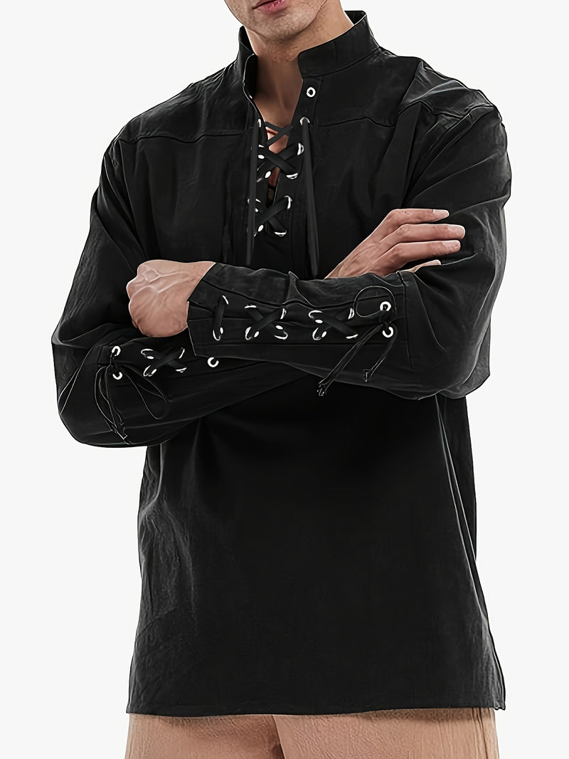 Men's Stand Collar Shirt with Drawstring Arm Bands.